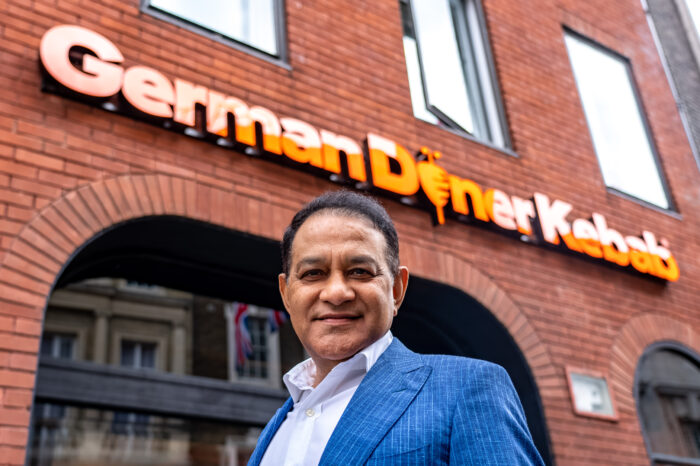 Entrepreneur Atul Pathak OBE shakes hands with German Doner Kebab