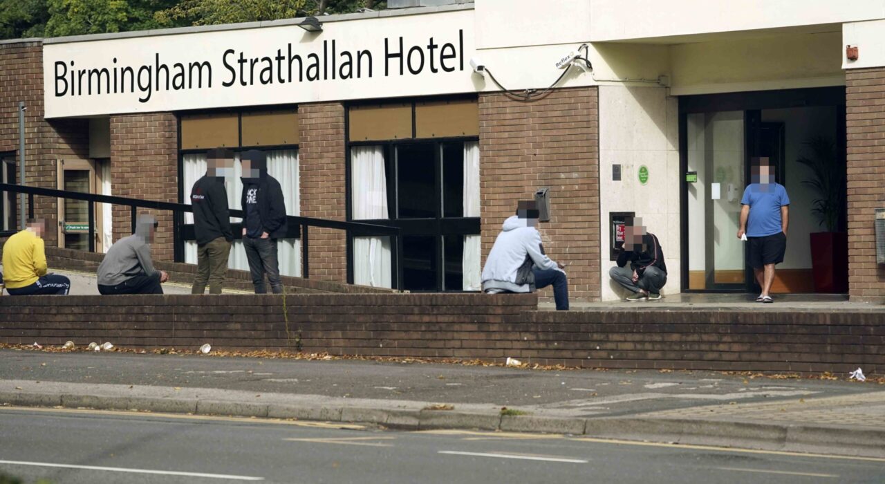 Midlands Media Agency Pictures of the Strathallan Hotel, Edgbaston, Birmingham, where refugees / asylum seekers are being housed. Refugees / asylum seekers pictured loitering outside the hotel. A large number of the refugees are believed to have tested positive for coronavirus. See John Siddle copy
